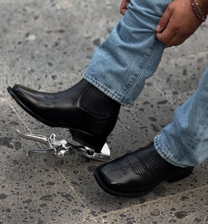 Men's Embroidered Stretch-leather Cowboy Boots