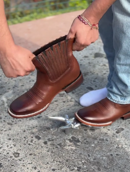 Men's Embroidered Stretch-leather Cowboy Boots