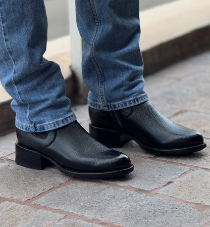 Men's Round Toe Side Zip Stretch Leather Cowboy Boots