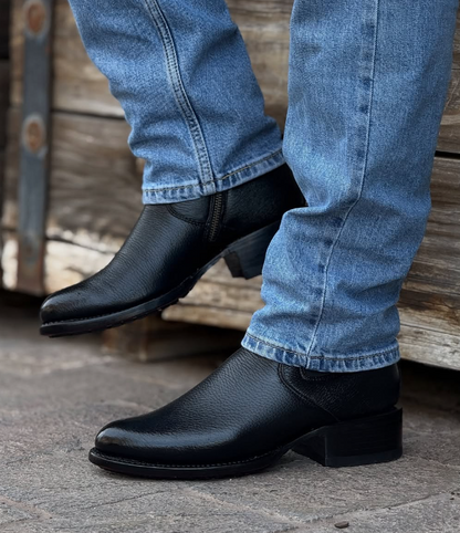 Men's Round Toe Side Zip Stretch Leather Cowboy Boots