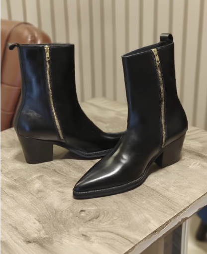 Black Pointed Side Zipper Chelsea Boots
