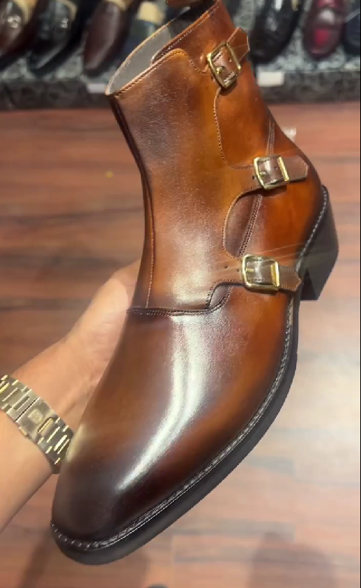 Men's Handmade Monk Zipper British Leather Boots
