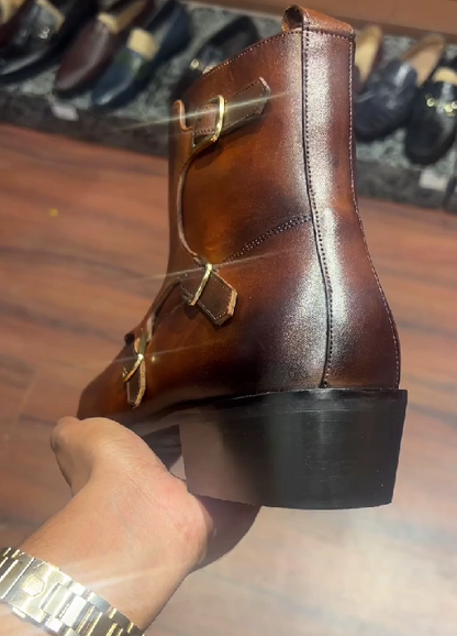 Men's Handmade Monk Zipper British Leather Boots
