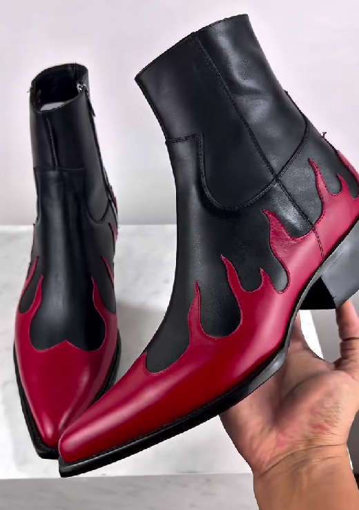 Men's Pointed Toe Chunky Heel Retro Western Cowboy Boots