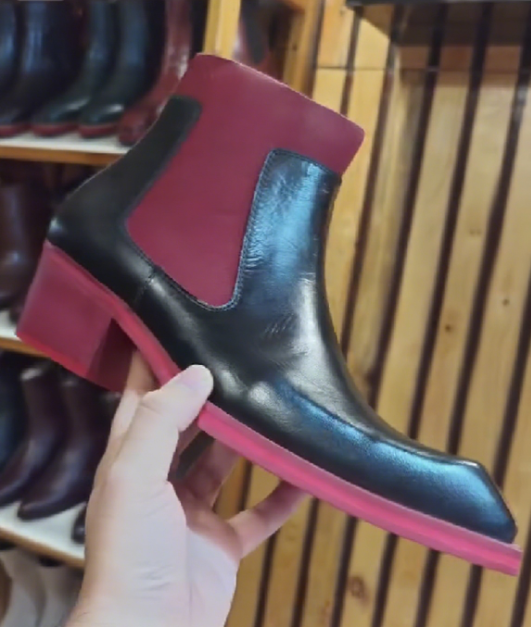 Men's Red Italian Square Toe Chelsea Leather Boots