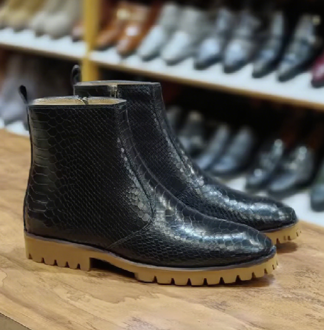 Men's Anti-slip Thick Chunk Snake Leather Boots