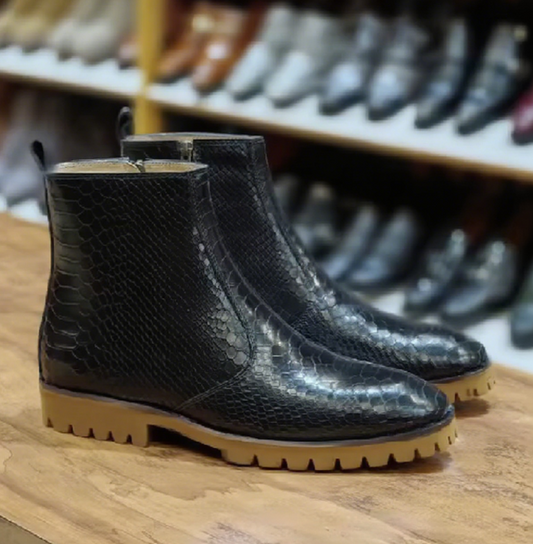 Men's Anti-slip Thick Chunk Snake Leather Boots