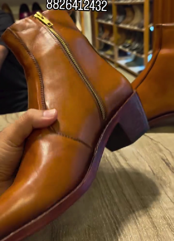 Men's Brown Leather Ankle Boots With Side Zip