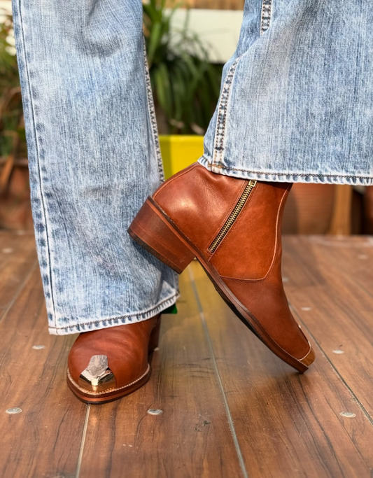 Men's Metallic Cap Toe Tan Cowboy Boots