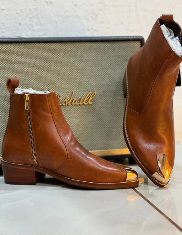 Men's Metallic Cap Toe Tan Cowboy Boots