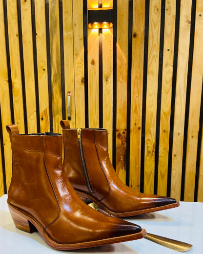 Men's Tan Extra Pointed Superb Quality Leather Boots