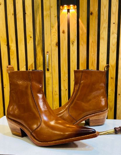 Men's Tan Extra Pointed Superb Quality Leather Boots