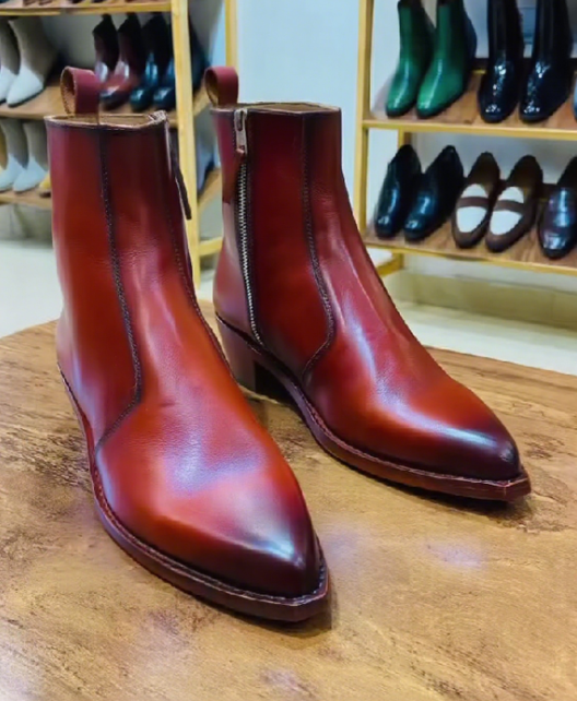 Men's Tan Cuban Heel Handmade Leather Boots
