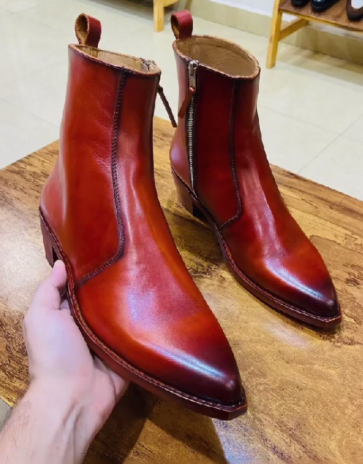 Men's Tan Cuban Heel Handmade Leather Boots