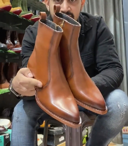 Tan Color Cuban Heel Boots