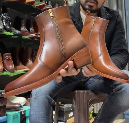 Tan Color Cuban Heel Boots