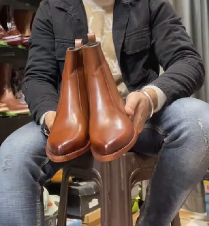 Tan Color Cuban Heel Boots