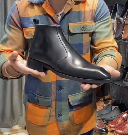 All Black 5 inches Italian Handmade Leather Boots