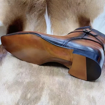 Handmade Men's Leather Cognac Patina Ankle High Stylish Shoes Boots