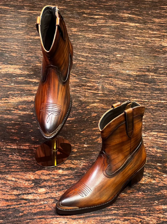 Men's Fashionable Pointed Toe Embroidered Gradient Cowboy Boots