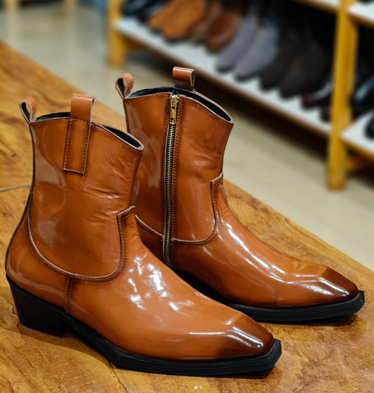 Men's Shiny Side Zipper Western Cowboy Boots