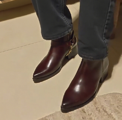 Italian Round-toe Handmade Leather Ankle Boots