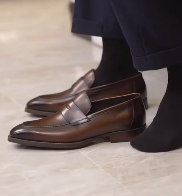 Men's Handmade Dark Brown Loafers Shoes