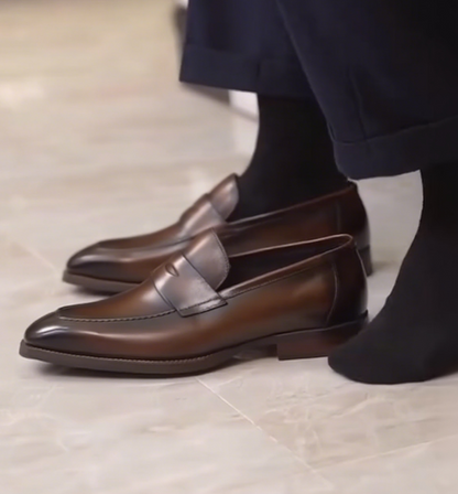 Men's Handmade Dark Brown Loafers Shoes