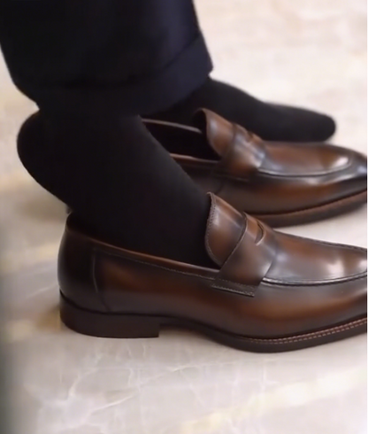 Men's Handmade Dark Brown Loafers Shoes
