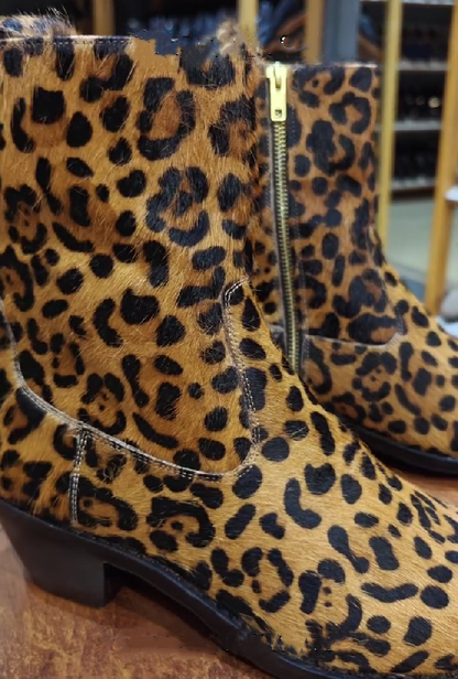 Brown Leopard Pointed Hand Crafted Leather Boots