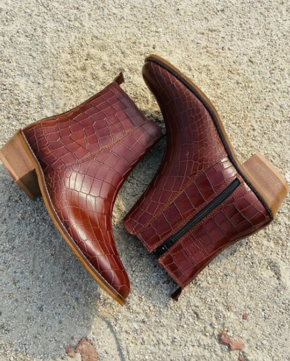 New Tan Color Croc Pattern Boots