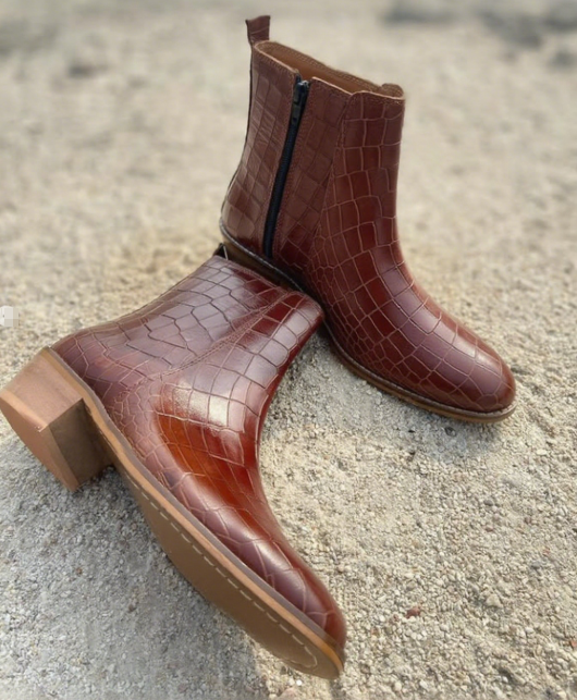 New Tan Color Croc Pattern Boots