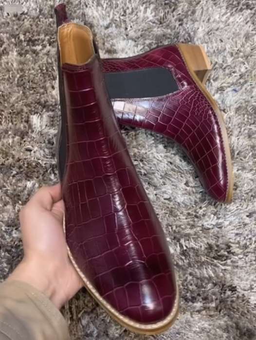 Cherry Croc Cuban Handmade Heels Leather Boots