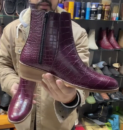 New Tan Color Croc Pattern Boots