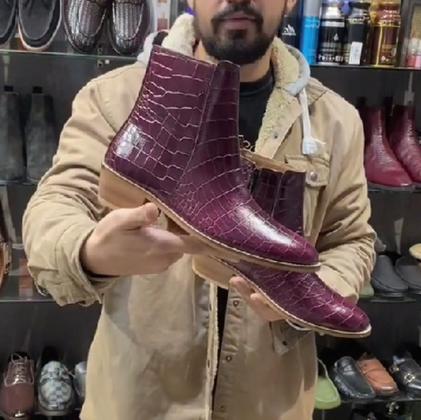 New Tan Color Croc Pattern Boots