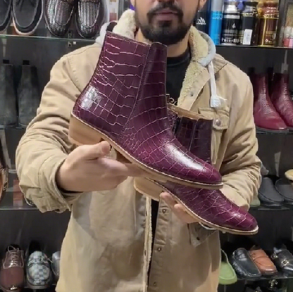 New Tan Color Croc Pattern Boots