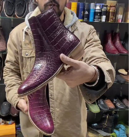 New Tan Color Croc Pattern Boots