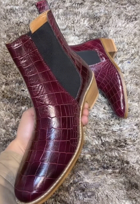 Cherry Croc Cuban Handmade Heels Leather Boots