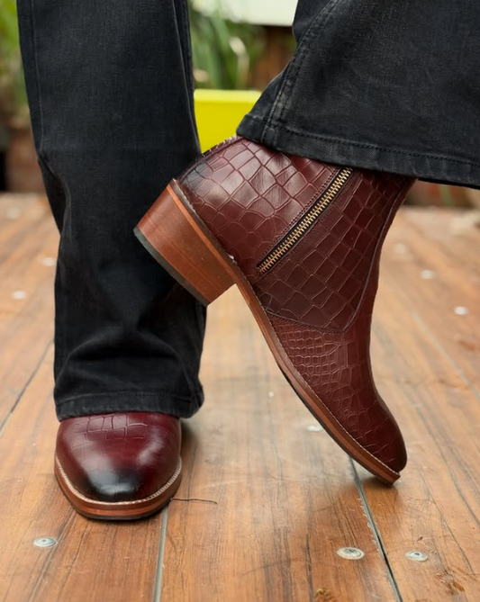 Men's Crocodile-print Italian Cuban Ankle Boots