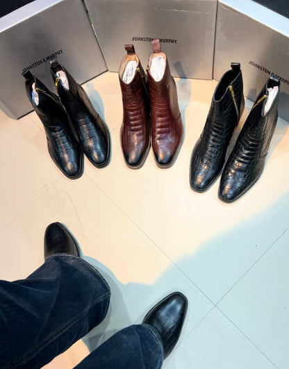 Men's Crocodile-print Italian Cuban Ankle Boots