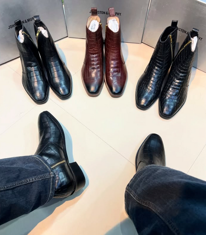 Men's Crocodile-print Italian Cuban Ankle Boots