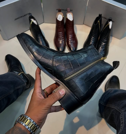 Men's Crocodile-print Italian Cuban Ankle Boots