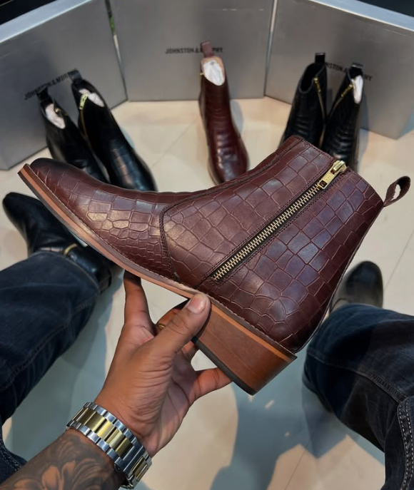 Men's Crocodile-print Italian Cuban Ankle Boots