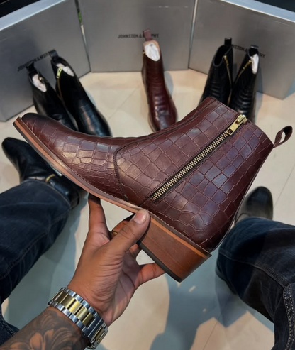 Men's Crocodile-print Italian Cuban Ankle Boots
