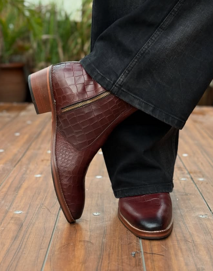 Men's Crocodile-print Italian Cuban Ankle Boots