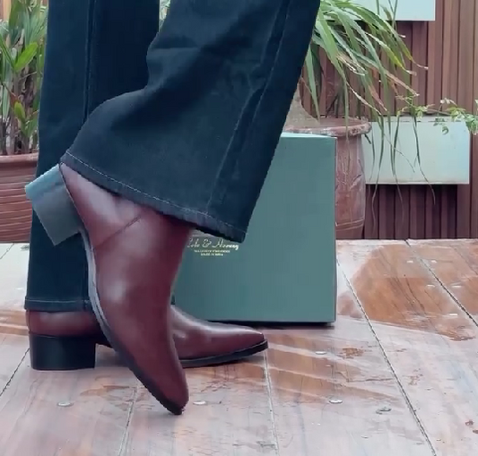 Men's Burgundy Italian Handmade Leather Ankle Boots