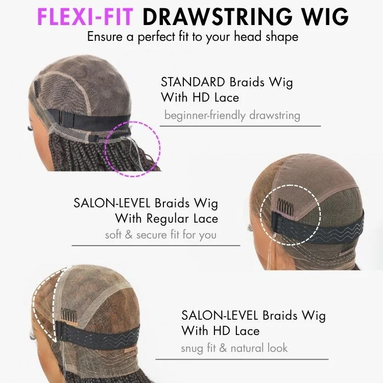 Flexi-Fit Invisi Drawstring Cap Full Lace Knotless Boho Curls Braided Long Wig Super Natural Scalp