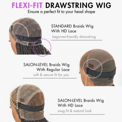 Flexi-Fit Invisi Drawstring Cap Full Lace Knotless Boho Curls Braided Long Wig Super Natural Scalp