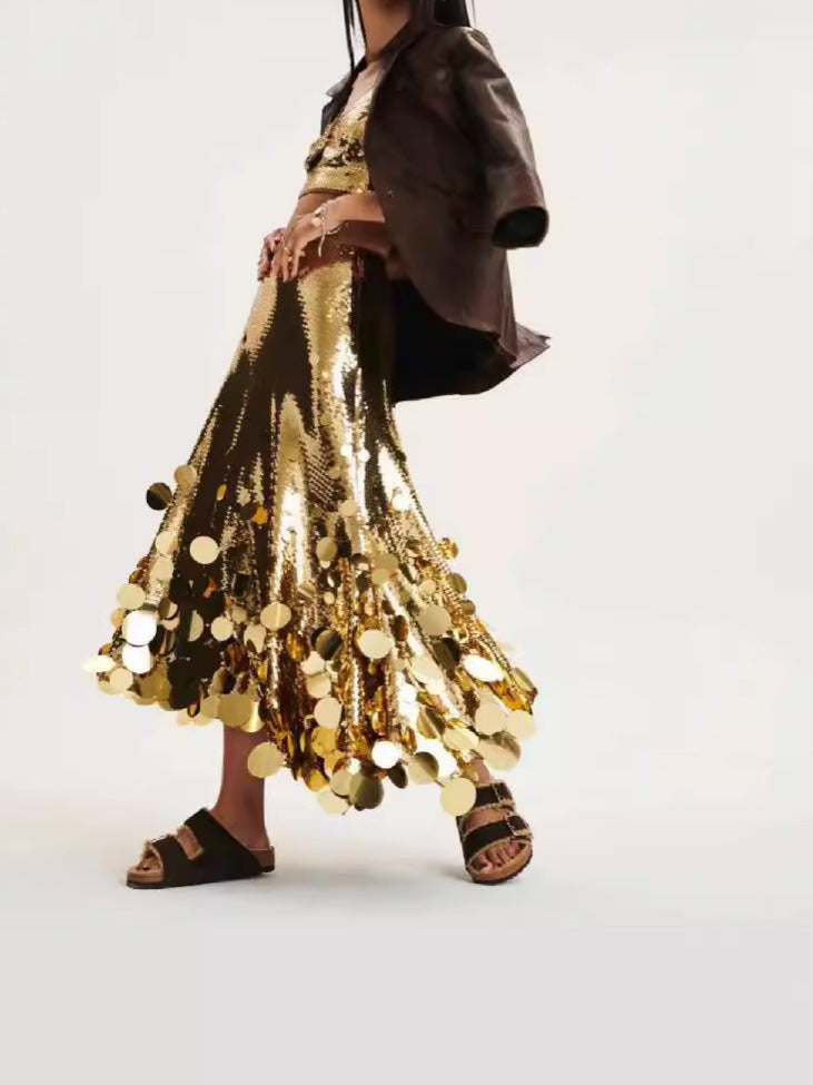 Stitched Sequin High-Waist High-Rise Skirt