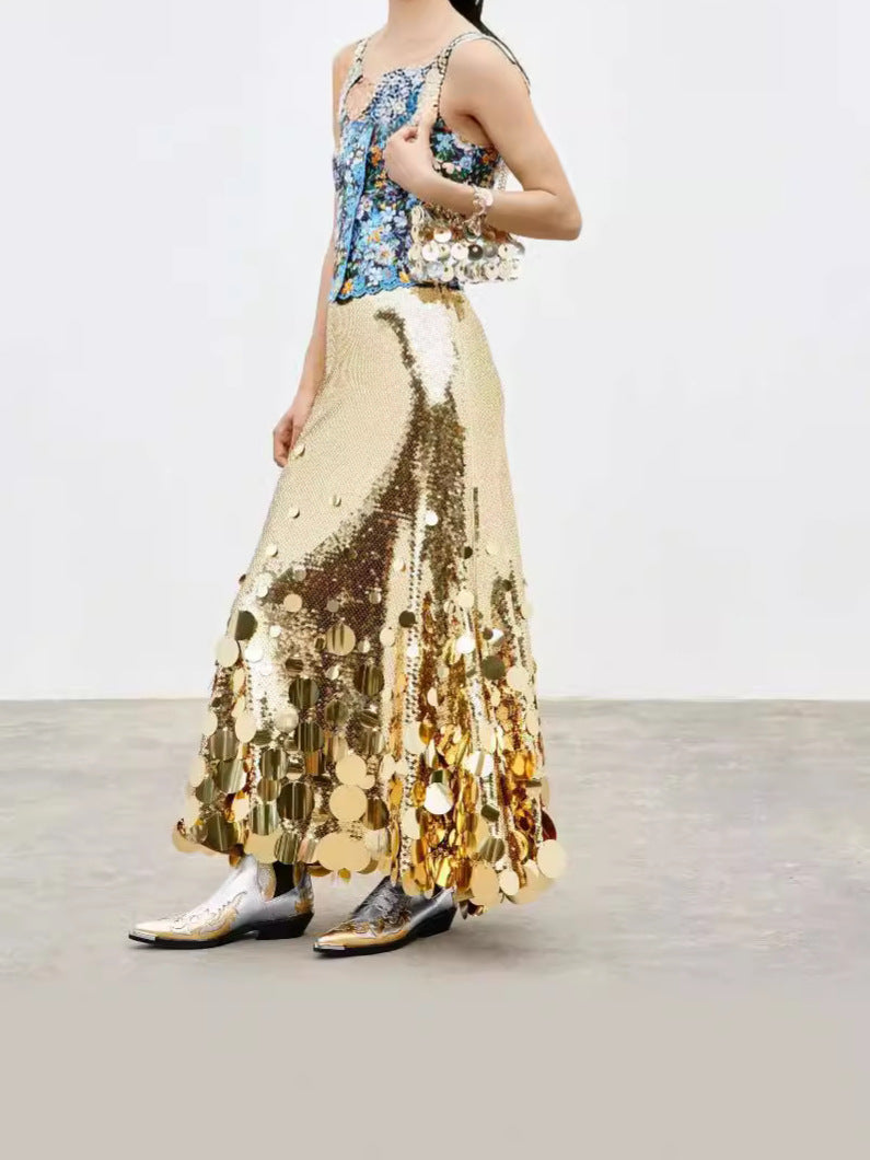 Stitched Sequin High-Waist High-Rise Skirt
